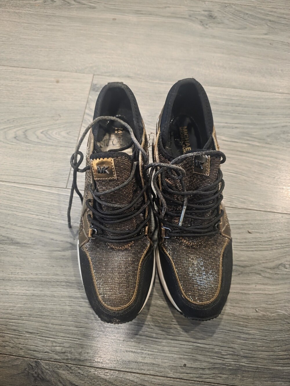Michael Kors Women Black and Metallic Gold Accent Sneakers